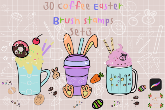 30 Coffee Easter Brush Stamps for Procreate