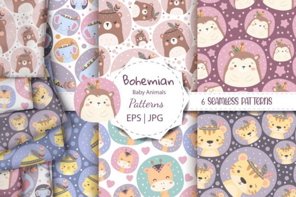 Cute Bohol Baby Animals Patterns Set