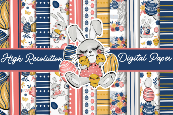 Cute Bunny Easter Digital Paper for Creative Projects