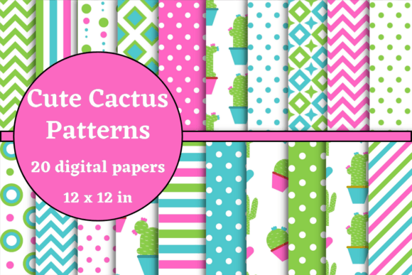 Cute Cactus Digital Papers for Modern Design