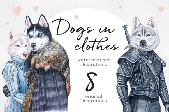 Dogs in Clothes Watercolor Illustration