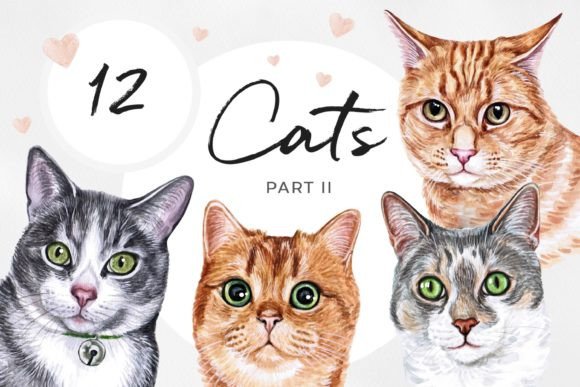 Elevating Brand Identity with Watercolor Cat Illustrations Set Part 2