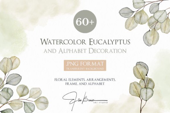 Elevating Brand Identity with Watercolor Eucalyptus and Gold Alphabet